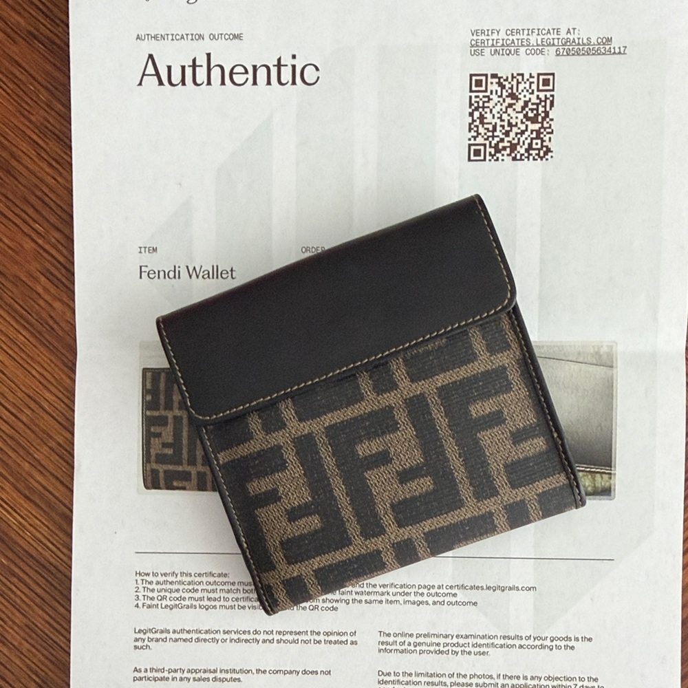Fendi Black and Tan Logo Wallet with COA